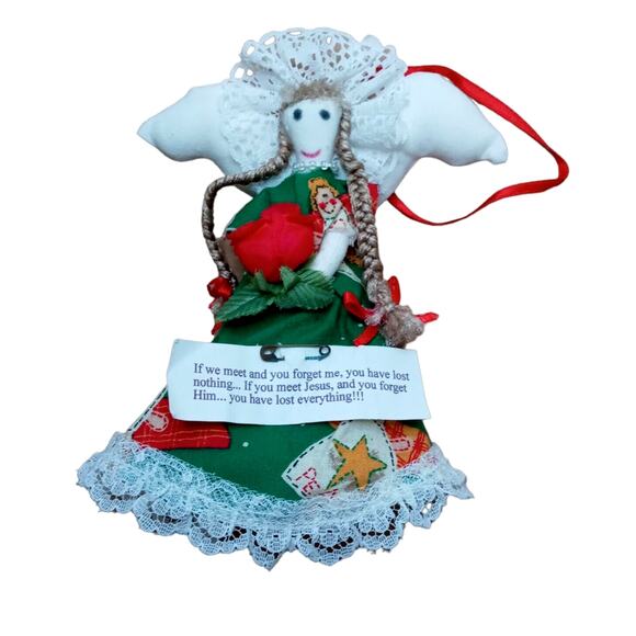Primitive Religious Angel Christmas Ornament Tree Topper Cloth Doll Faith Decor - Picture 1 of 8